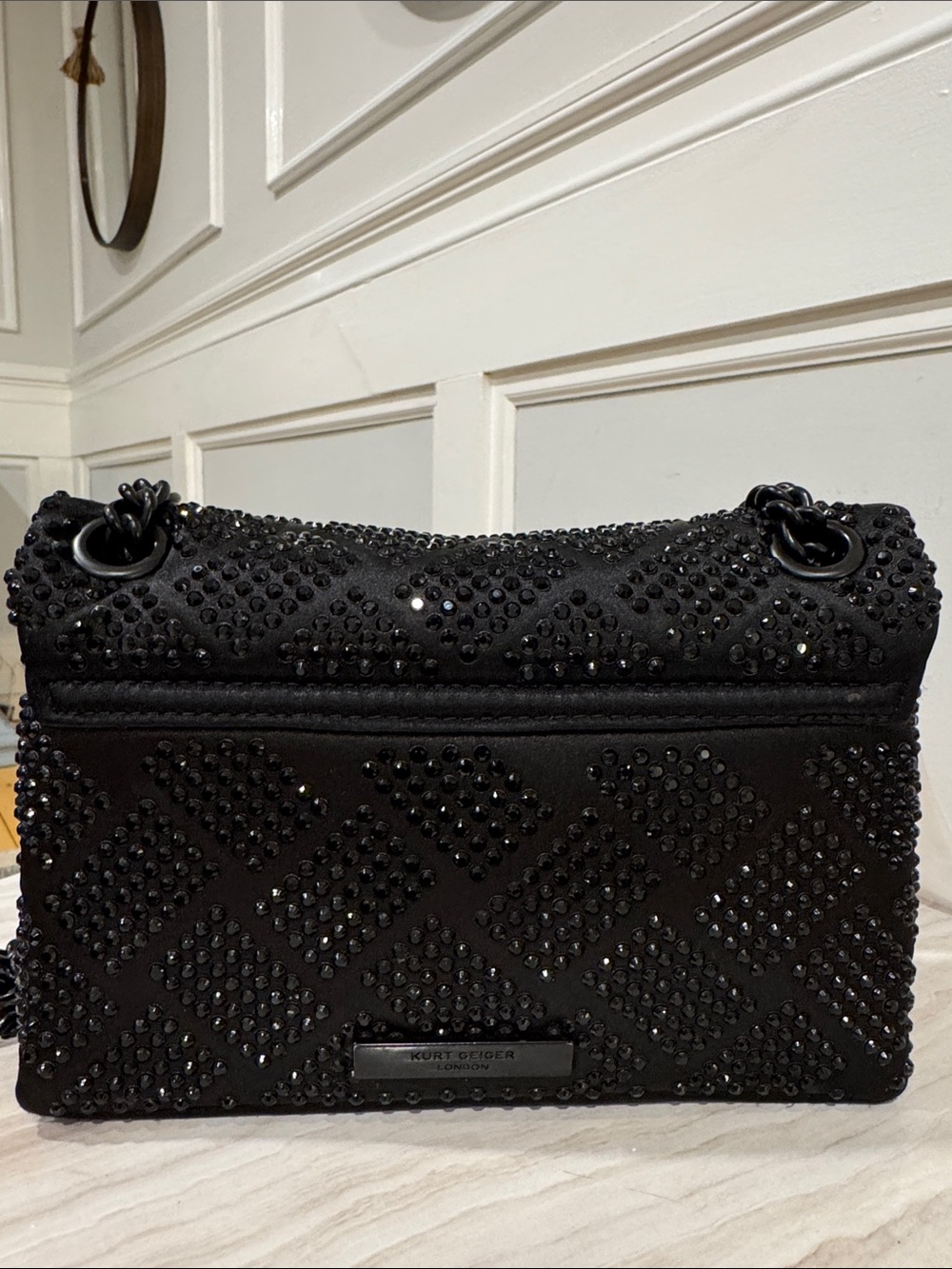 Kurt Geiger Bag Mini Kensington Crystal Studs Black Nylon Convertible Crossbody - Picture 7 of 17